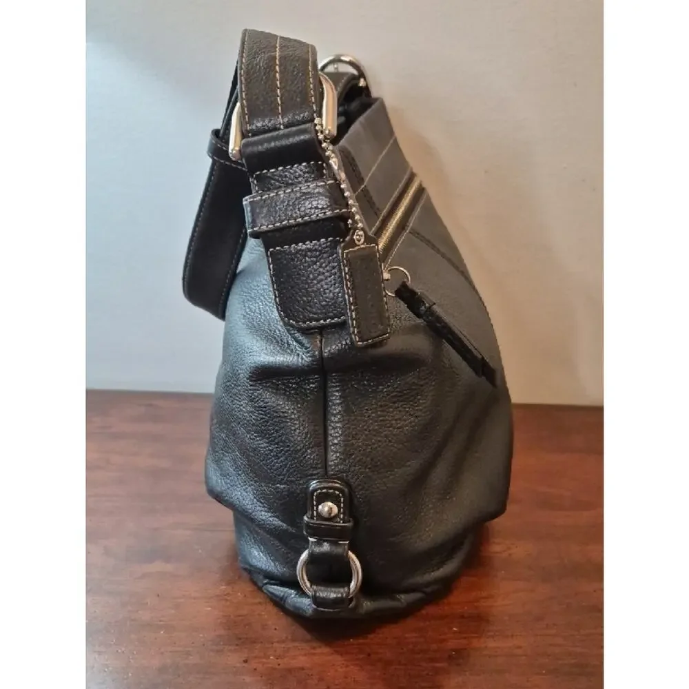 Coach F15064 Pebbled Black Leather Convertible Duffle Hobo Crossbody Bag